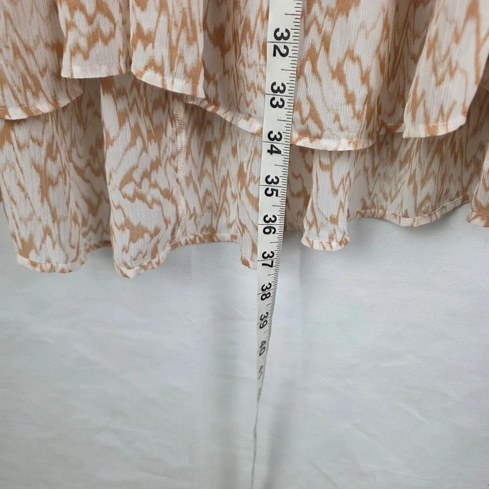 Aerie‎ Tan White Ikat Print Tiered Ruffle Swim Coverup Dress XS/S
